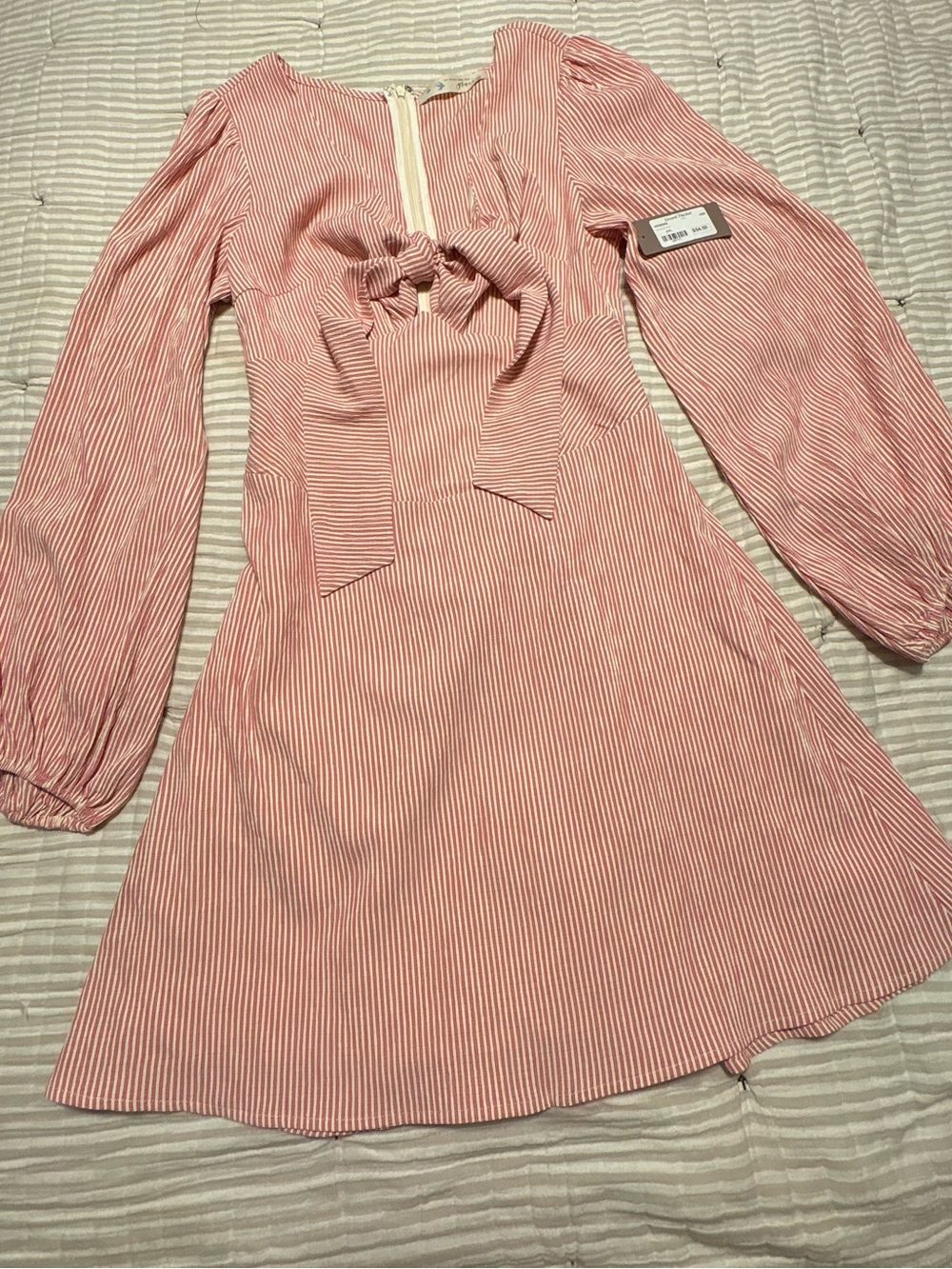 Striped Tie-Front Mini Dress in Pink